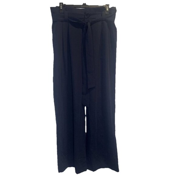 LILLUSORY Womens Navy Blue Wide Leg High Waisted Belted Work Dress Pants L NEW - Picture 1 of 12